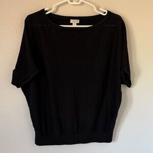Garnet Hill Black Erin Linen Dolman-Sleeve Top